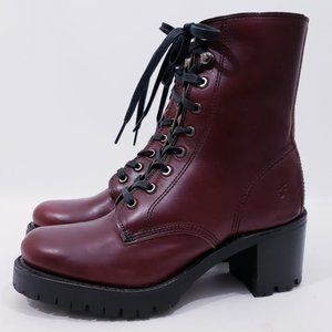 NEW FRYE SABRINA MOTO LACE UP BOOT IN OXBLOOD